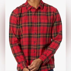 Nautica Mens Red and Green Plaid Long Sleeve Button Shirt
